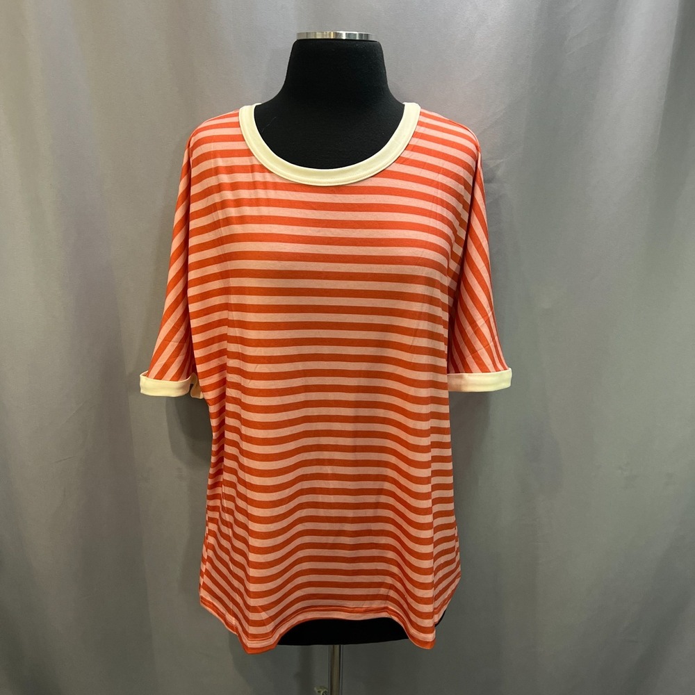 Ueu All Back To Basic T Shirt Womens Medium Orange Striped Athleisure Running